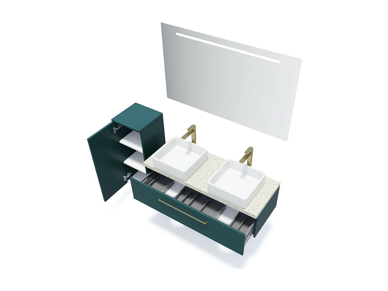 Meuble de salle de bain suspendu 2 vasques à poser 120cm 1 tiroir Bleu + miroir - Glasgow