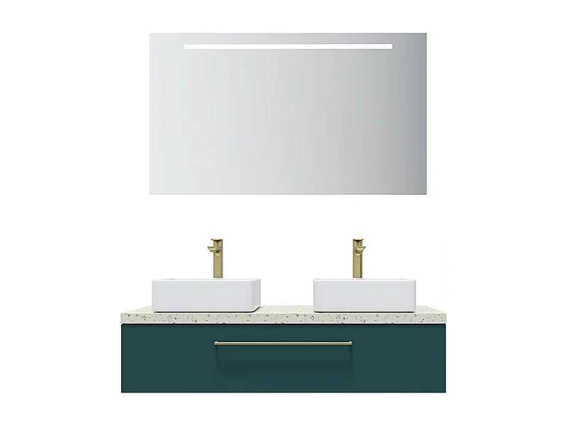 Meuble de salle de bain suspendu 2 vasques à poser 120cm 1 tiroir Bleu + miroir - Glasgow