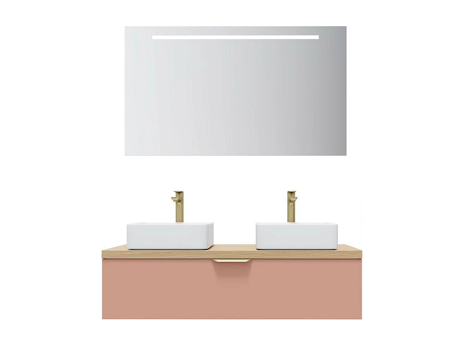 Meuble de salle de bain suspendu 2 vasques à poser 120cm 1 tiroir Abricot + miroir - Venice