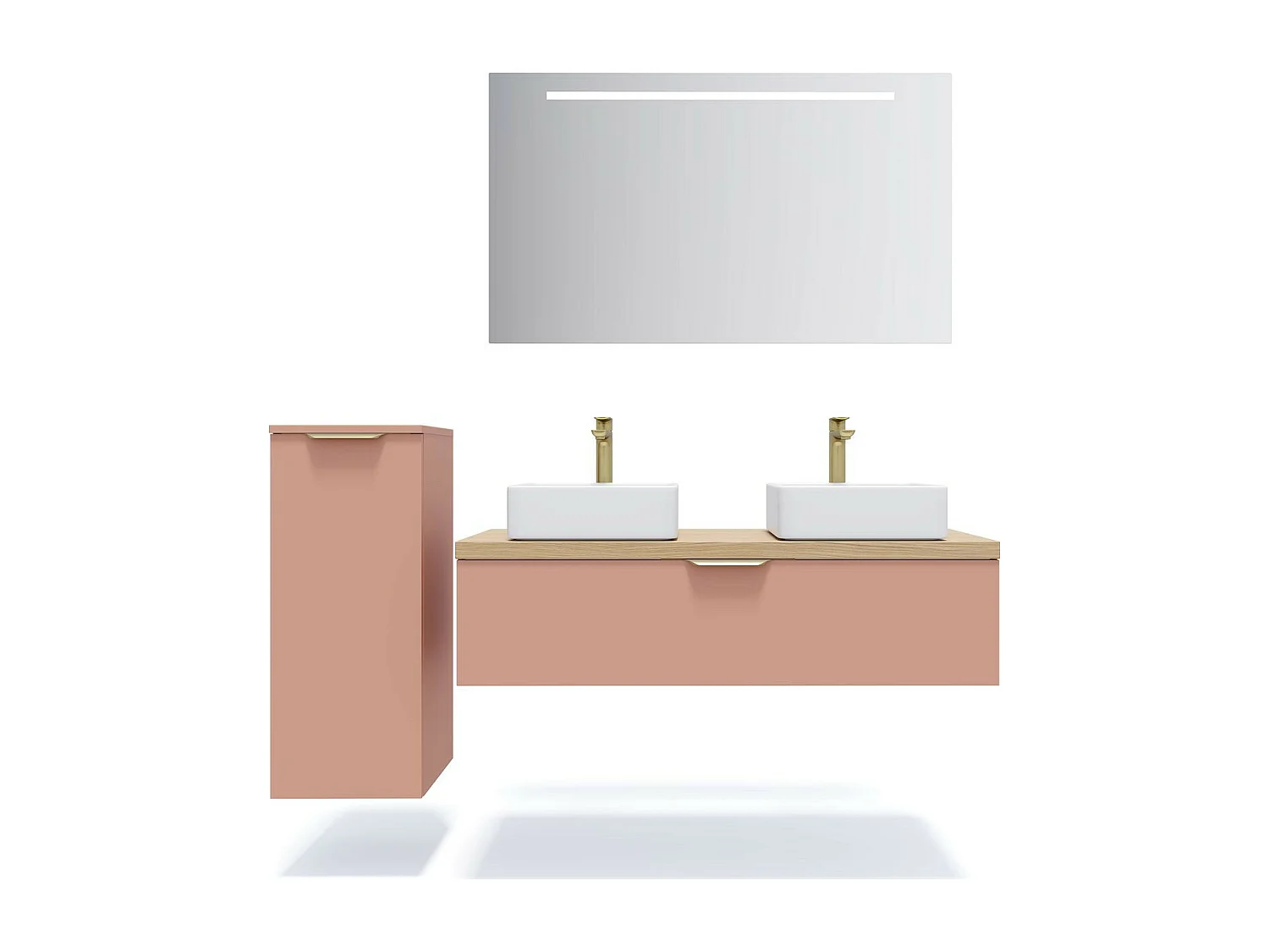 Meuble de salle de bain suspendu 2 vasques à poser 120cm 1 tiroir Abricot + miroir - Venice