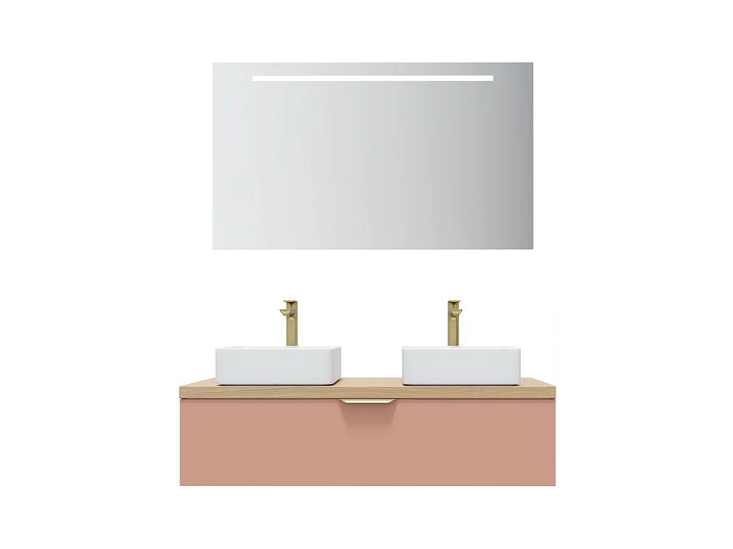 Meuble de salle de bain suspendu 2 vasques à poser 120cm 1 tiroir Abricot + miroir - Venice