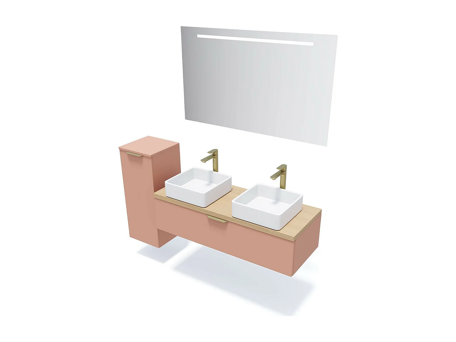 Meuble de salle de bain suspendu 2 vasques à poser 120cm 1 tiroir Abricot + miroir - Venice