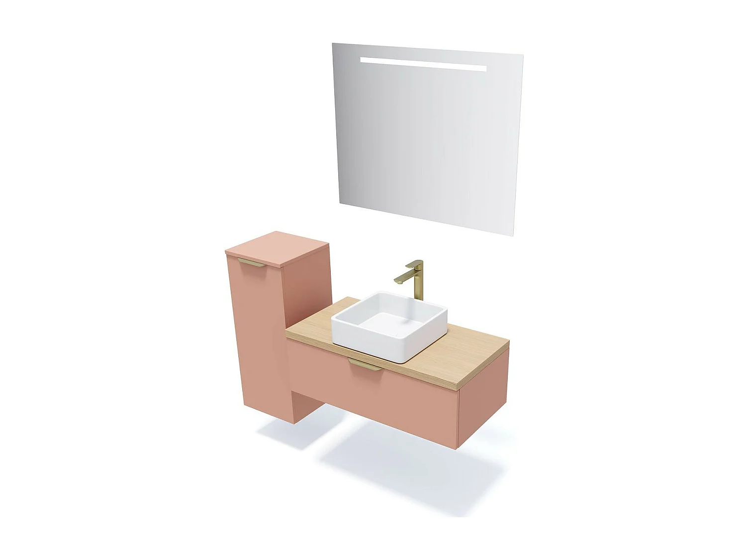 Meuble de salle de bain suspendu vasque à poser 90cm 1 tiroir Abricot + miroir - Venice