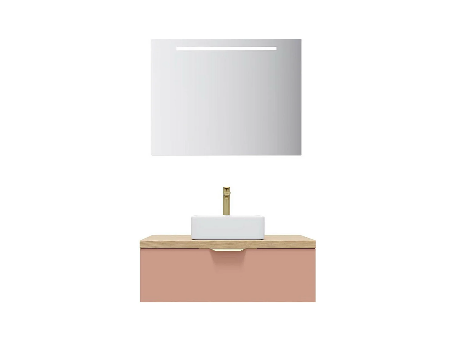 Meuble de salle de bain suspendu vasque à poser 90cm 1 tiroir Abricot + miroir - Venice