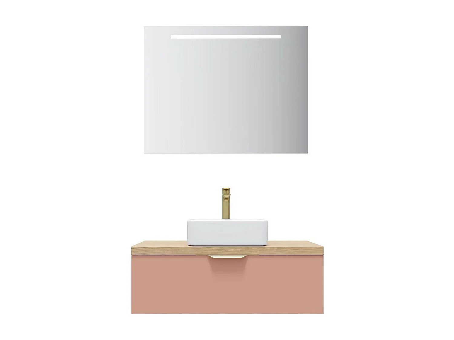 Meuble de salle de bain suspendu vasque à poser 90cm 1 tiroir Abricot + miroir - Venice