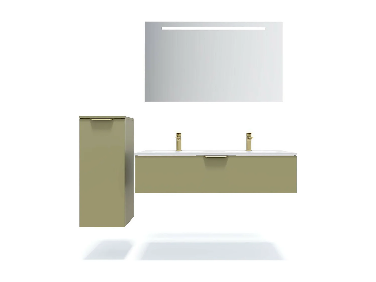 Meuble de salle de bain suspendu double vasque intégrée 120cm 1 tiroir Vert olive + miroir - Venice