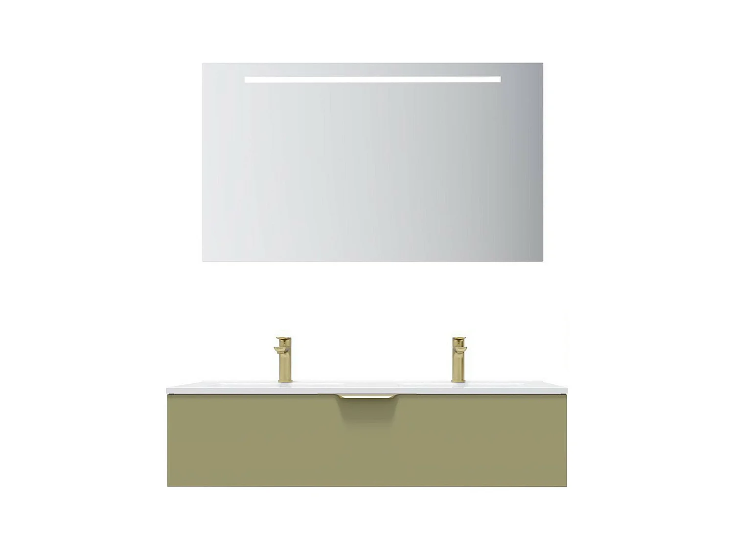 Meuble de salle de bain suspendu double vasque intégrée 120cm 1 tiroir Vert olive + miroir - Venice