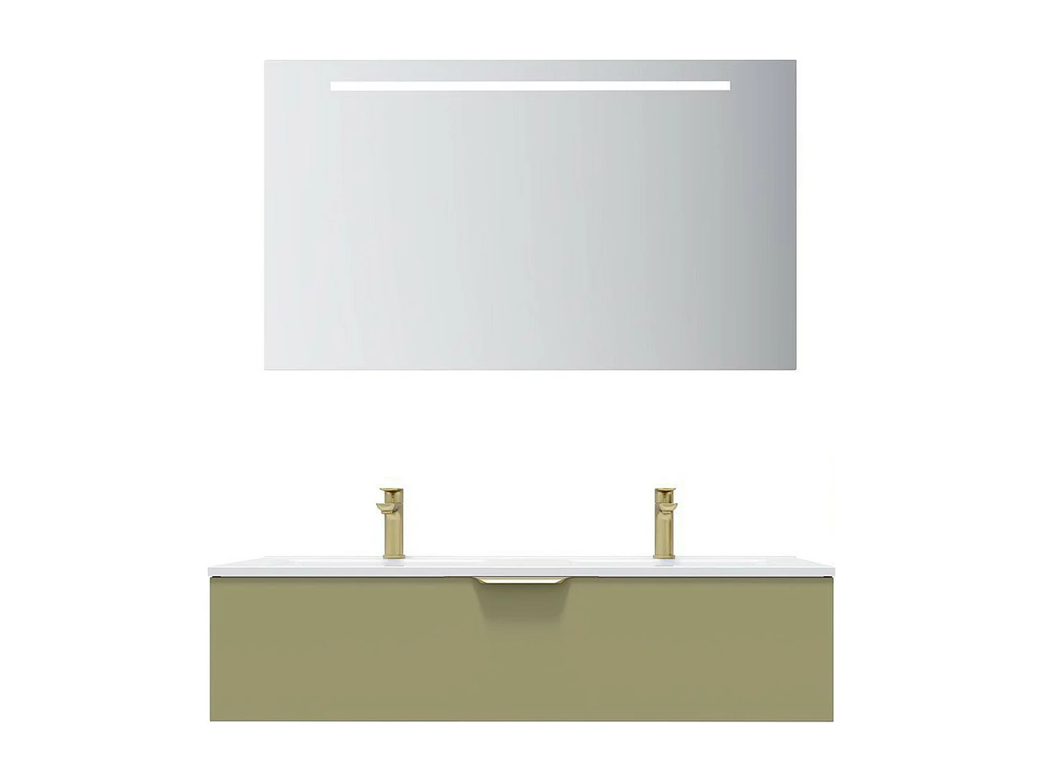 Meuble de salle de bain suspendu double vasque intégrée 120cm 1 tiroir Vert olive + miroir - Venice