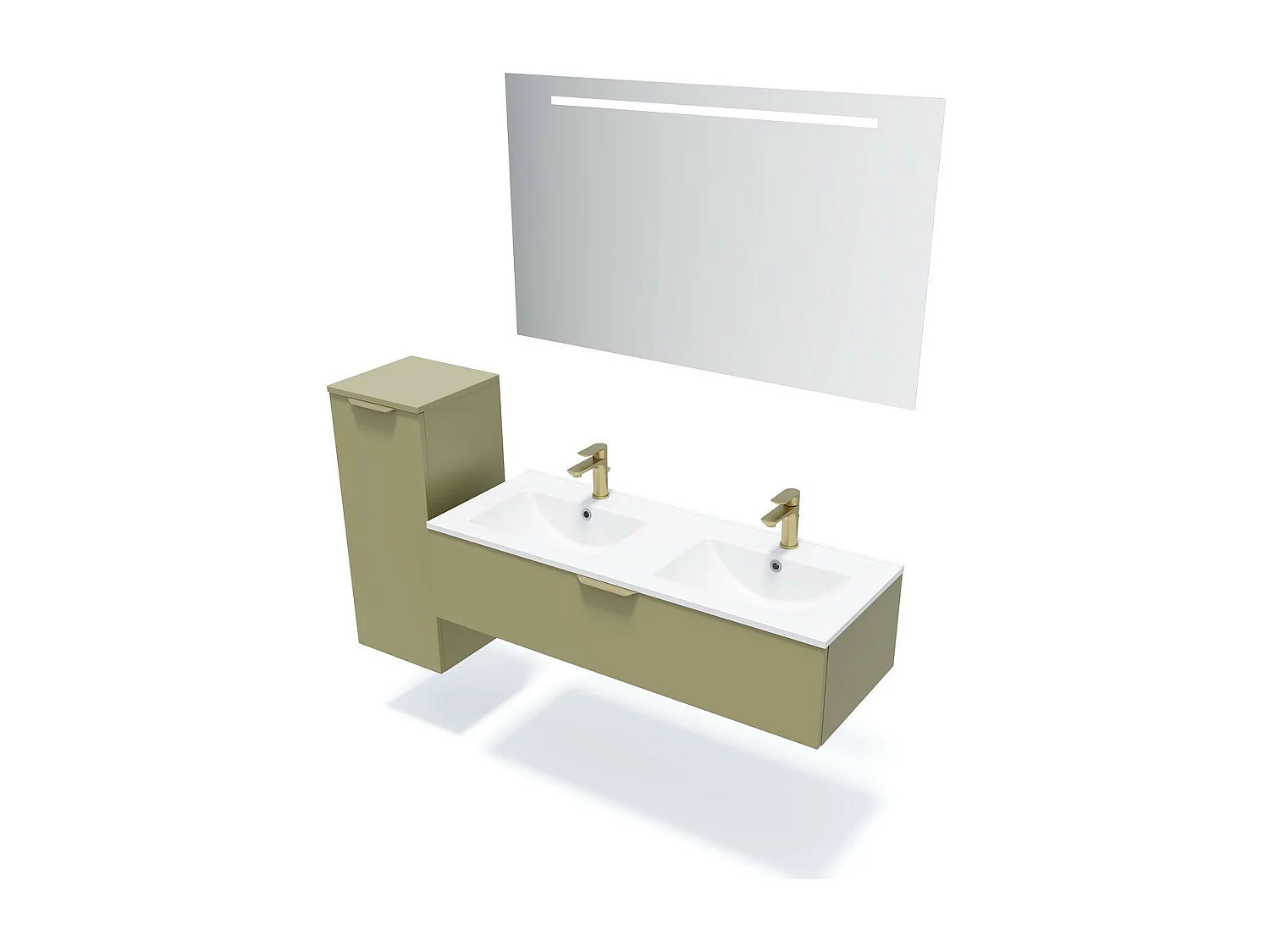 Meuble de salle de bain suspendu double vasque intégrée 120cm 1 tiroir Vert olive + miroir - Venice