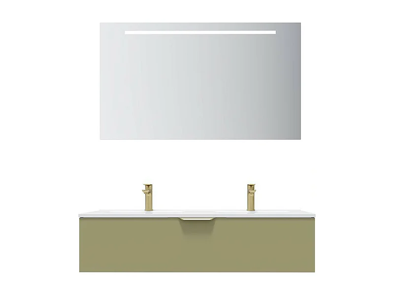 Meuble de salle de bain suspendu double vasque intégrée 120cm 1 tiroir Vert olive + miroir - Venice