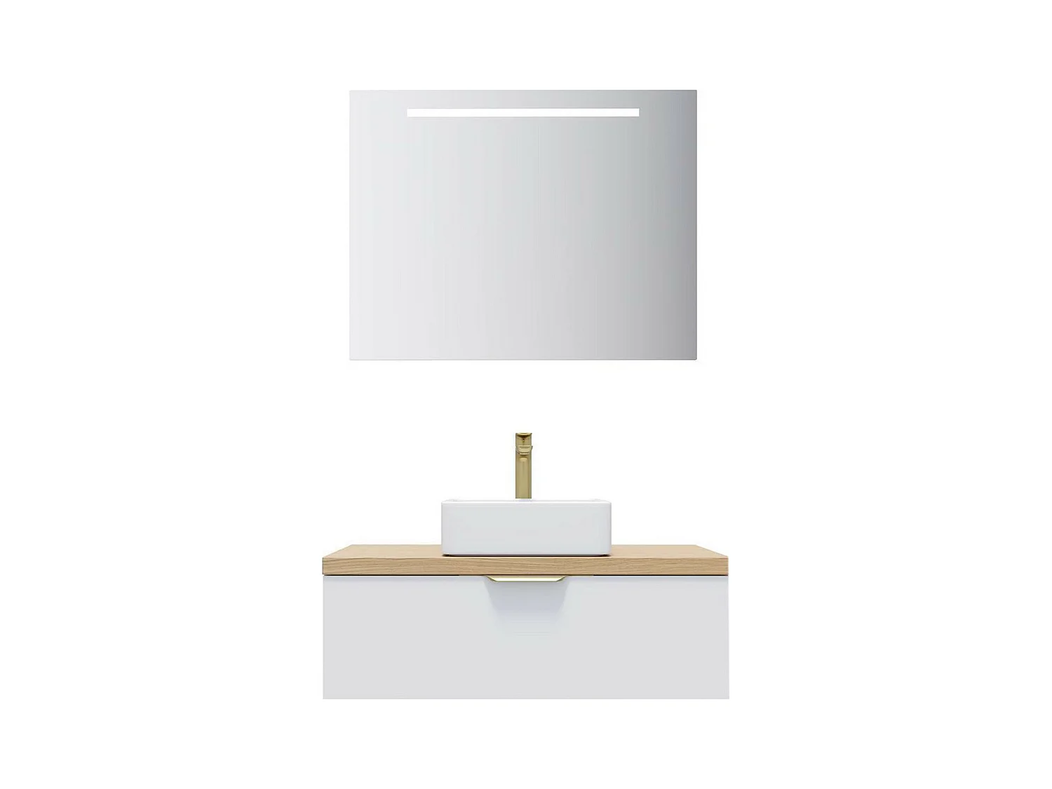 Meuble de salle de bain suspendu vasque à poser 90cm 1 tiroir Blanc + miroir - Venice