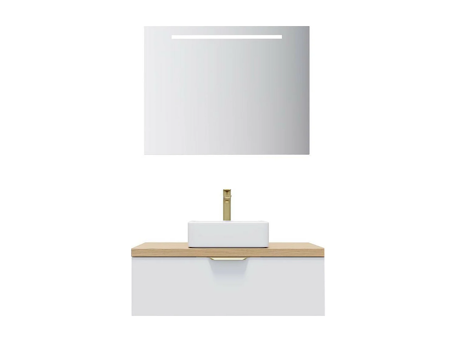 Meuble de salle de bain suspendu vasque à poser 90cm 1 tiroir Blanc + miroir - Venice