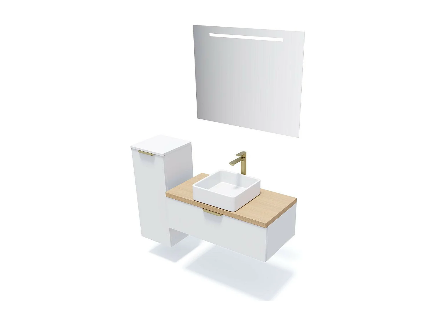 Meuble de salle de bain suspendu vasque à poser 90cm 1 tiroir Blanc + miroir - Venice