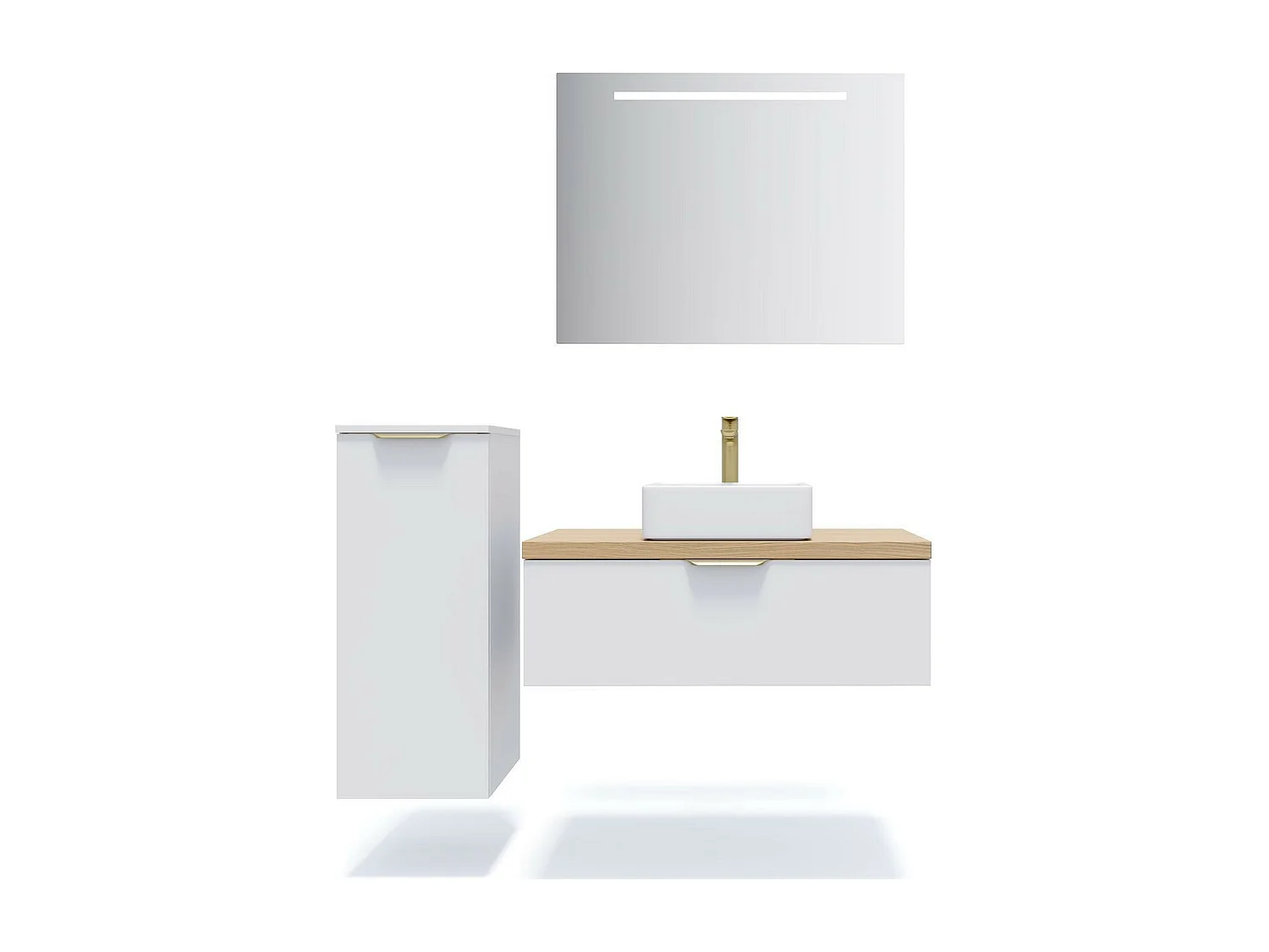 Meuble de salle de bain suspendu vasque à poser 90cm 1 tiroir Blanc + miroir - Venice