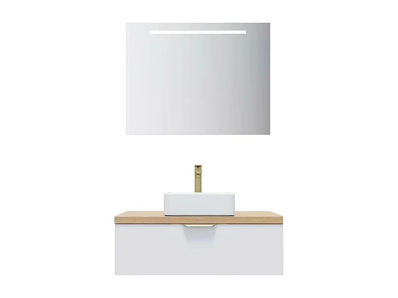 Meuble de salle de bain suspendu vasque à poser 90cm 1 tiroir Blanc + miroir - Venice