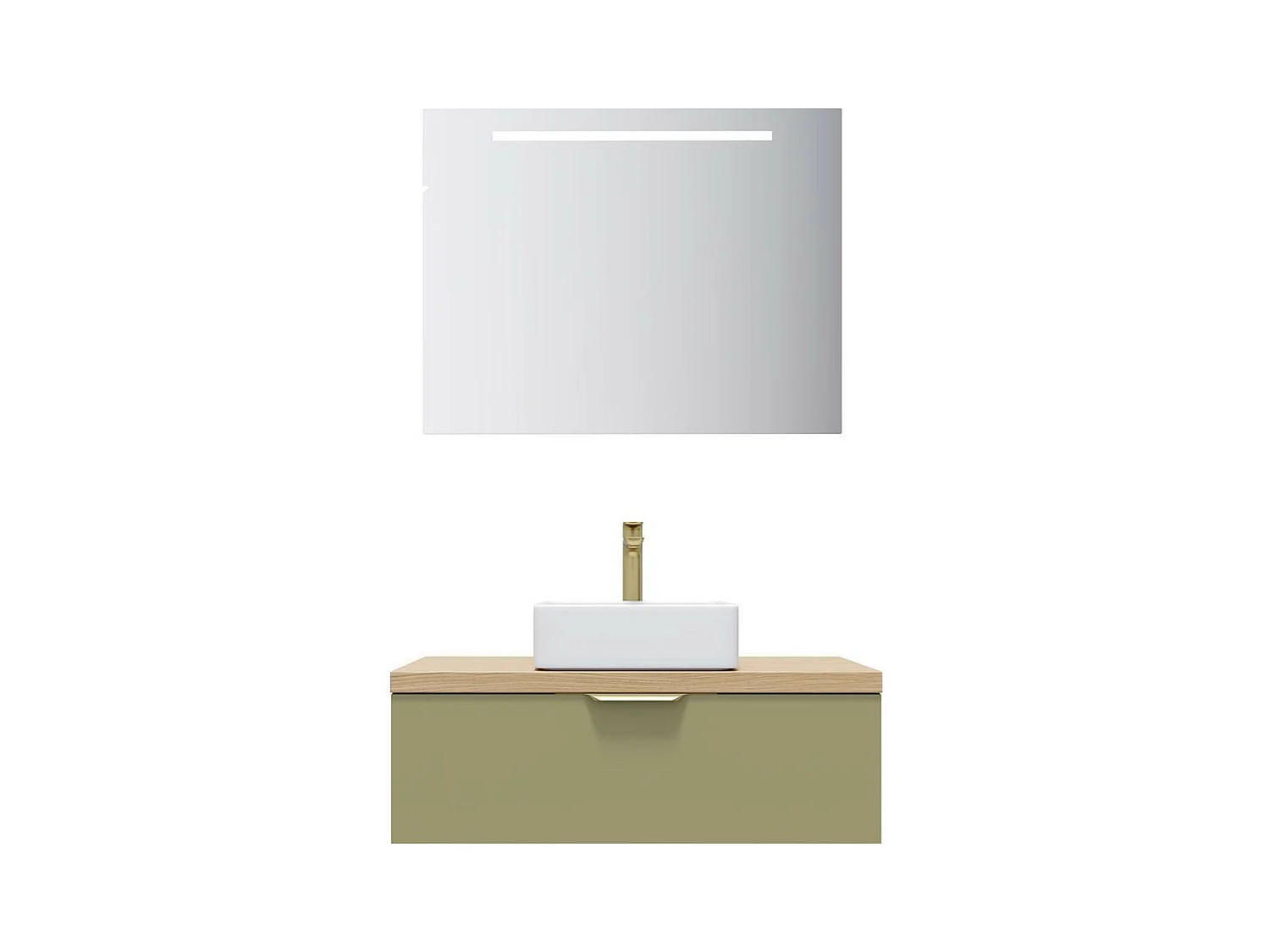 Meuble de salle de bain suspendu vasque à poser 90cm 1 tiroir Vert olive + miroir - Venice