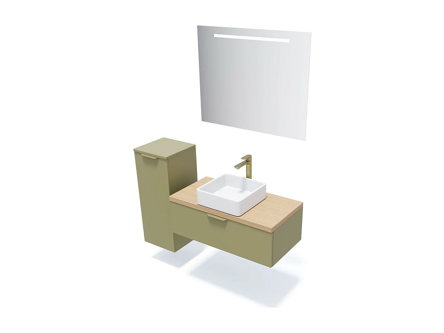 Meuble de salle de bain suspendu vasque à poser 90cm 1 tiroir Vert olive + miroir - Venice