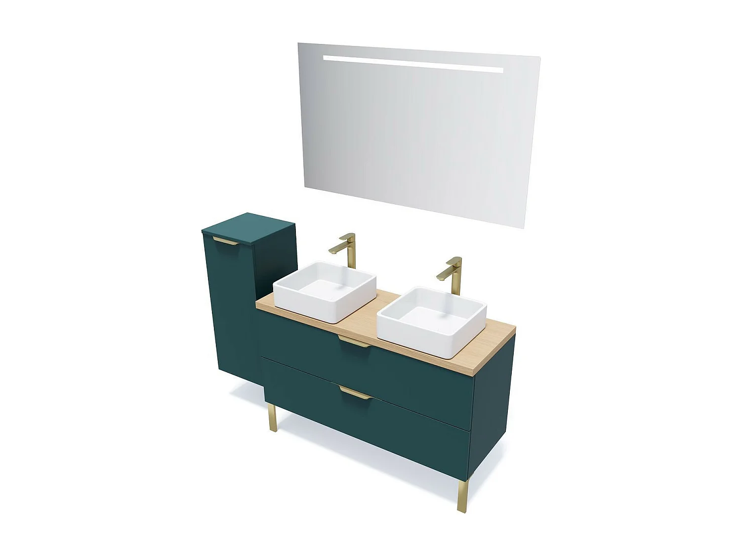 Meuble de salle de bain suspendu 2 vasques à poser 120cm 2 tiroirs Bleu + miroir - Venice