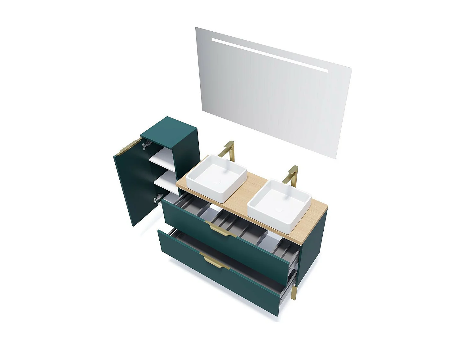 Meuble de salle de bain suspendu 2 vasques à poser 120cm 2 tiroirs Bleu + miroir - Venice