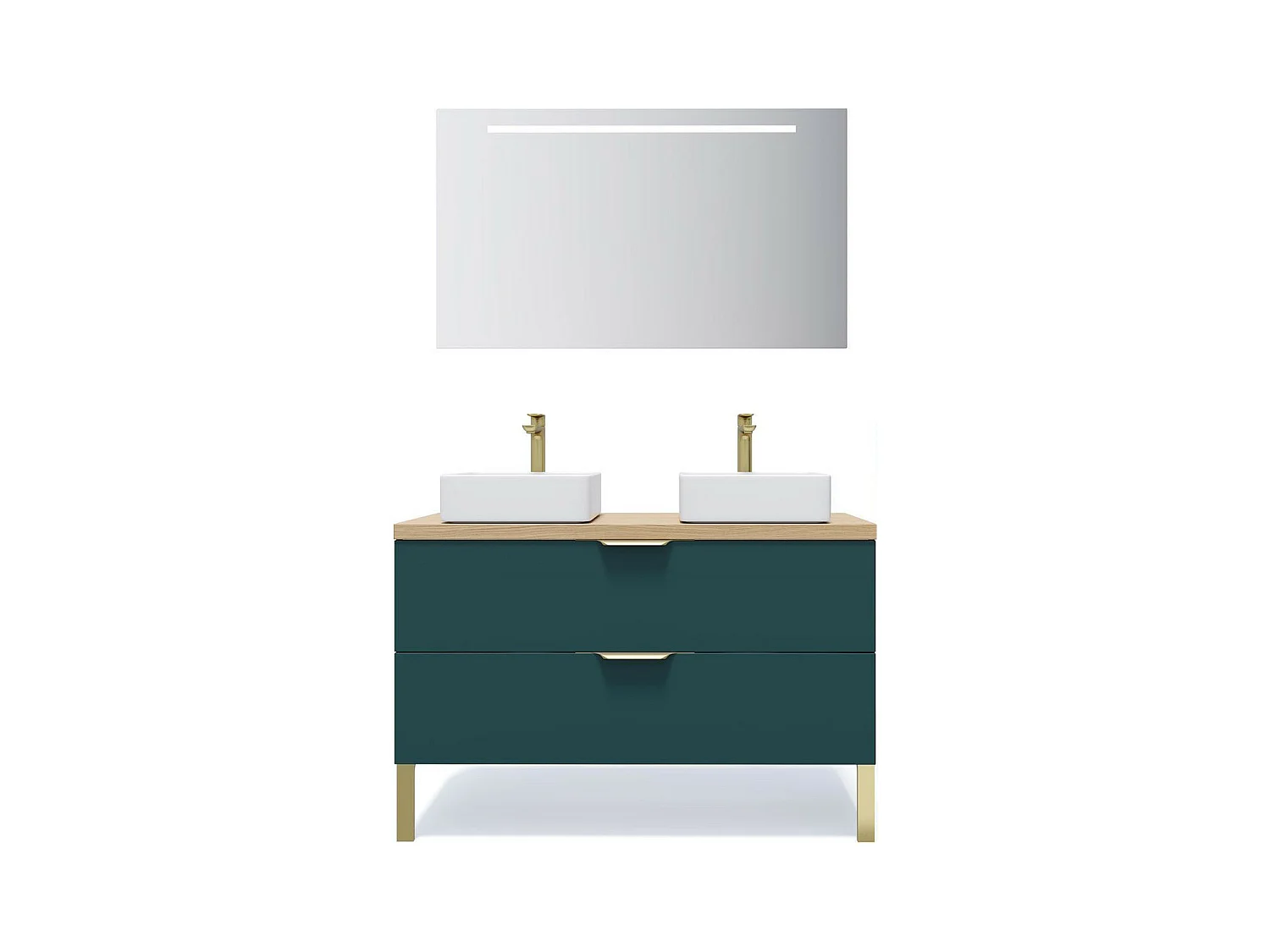 Meuble de salle de bain suspendu 2 vasques à poser 120cm 2 tiroirs Bleu + miroir - Venice