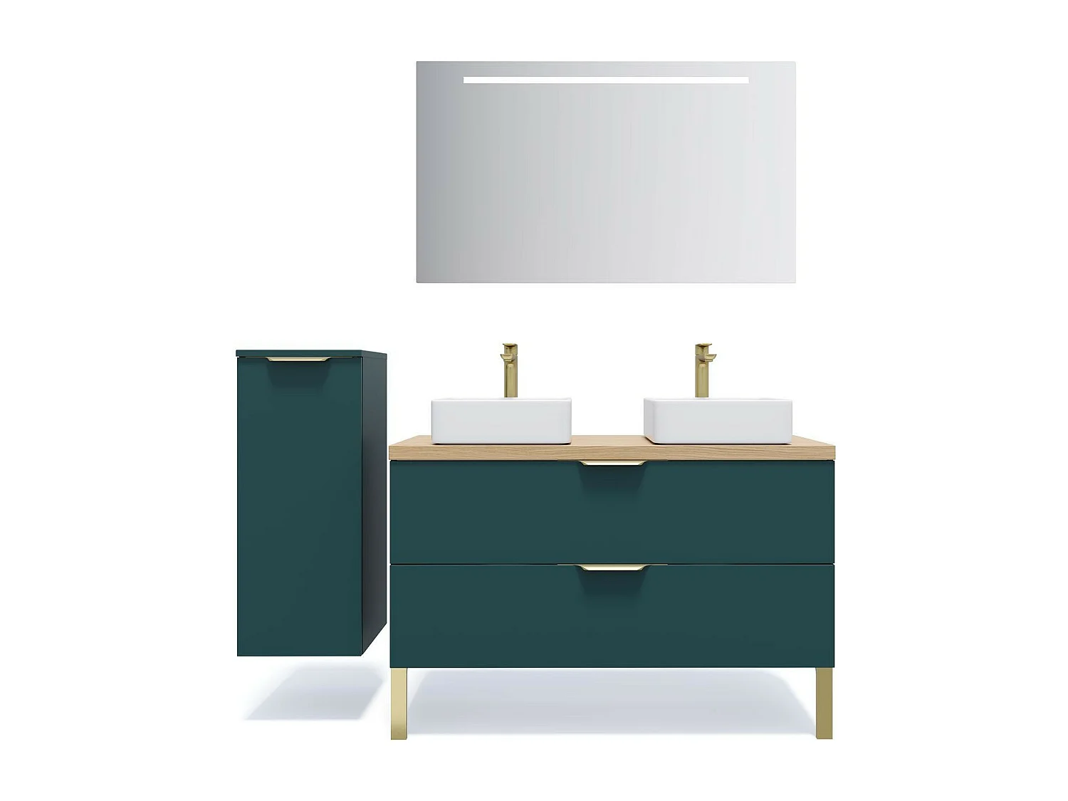 Meuble de salle de bain suspendu 2 vasques à poser 120cm 2 tiroirs Bleu + miroir - Venice