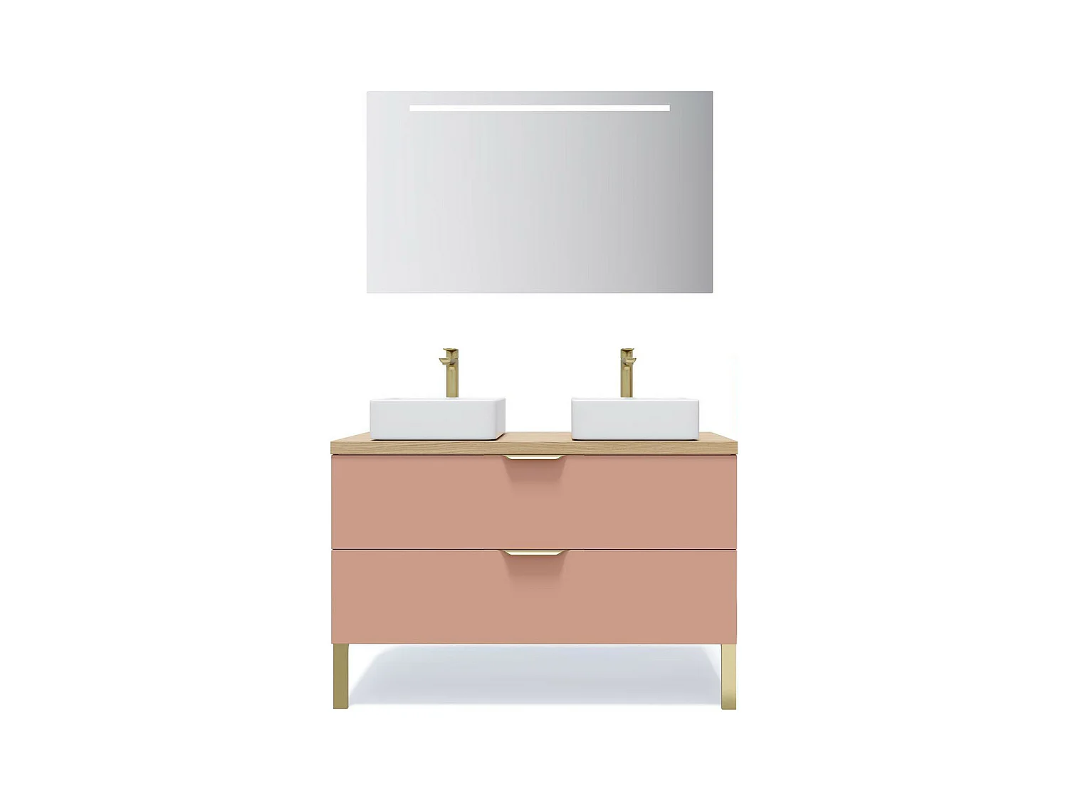 Meuble de salle de bain suspendu 2 vasques à poser 120cm 2 tiroirs Abricot + miroir - Venice