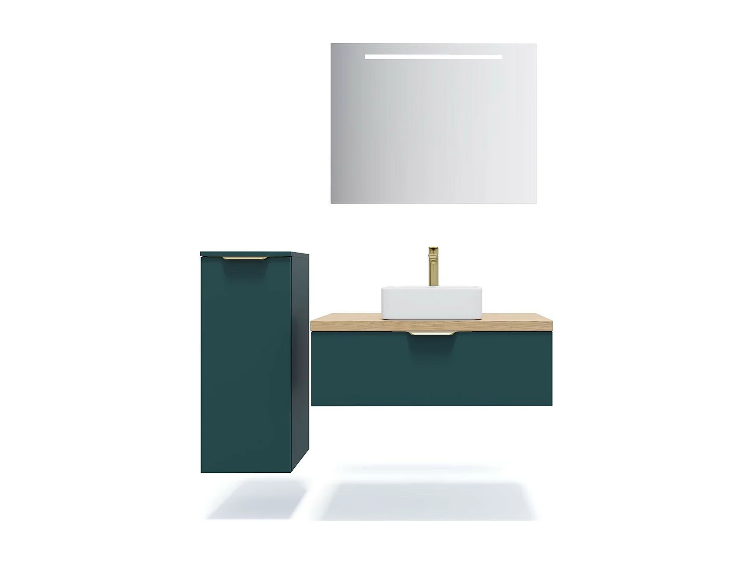 Meuble de salle de bain suspendu vasque à poser 90cm 1 tiroir Bleu + miroir - Venice