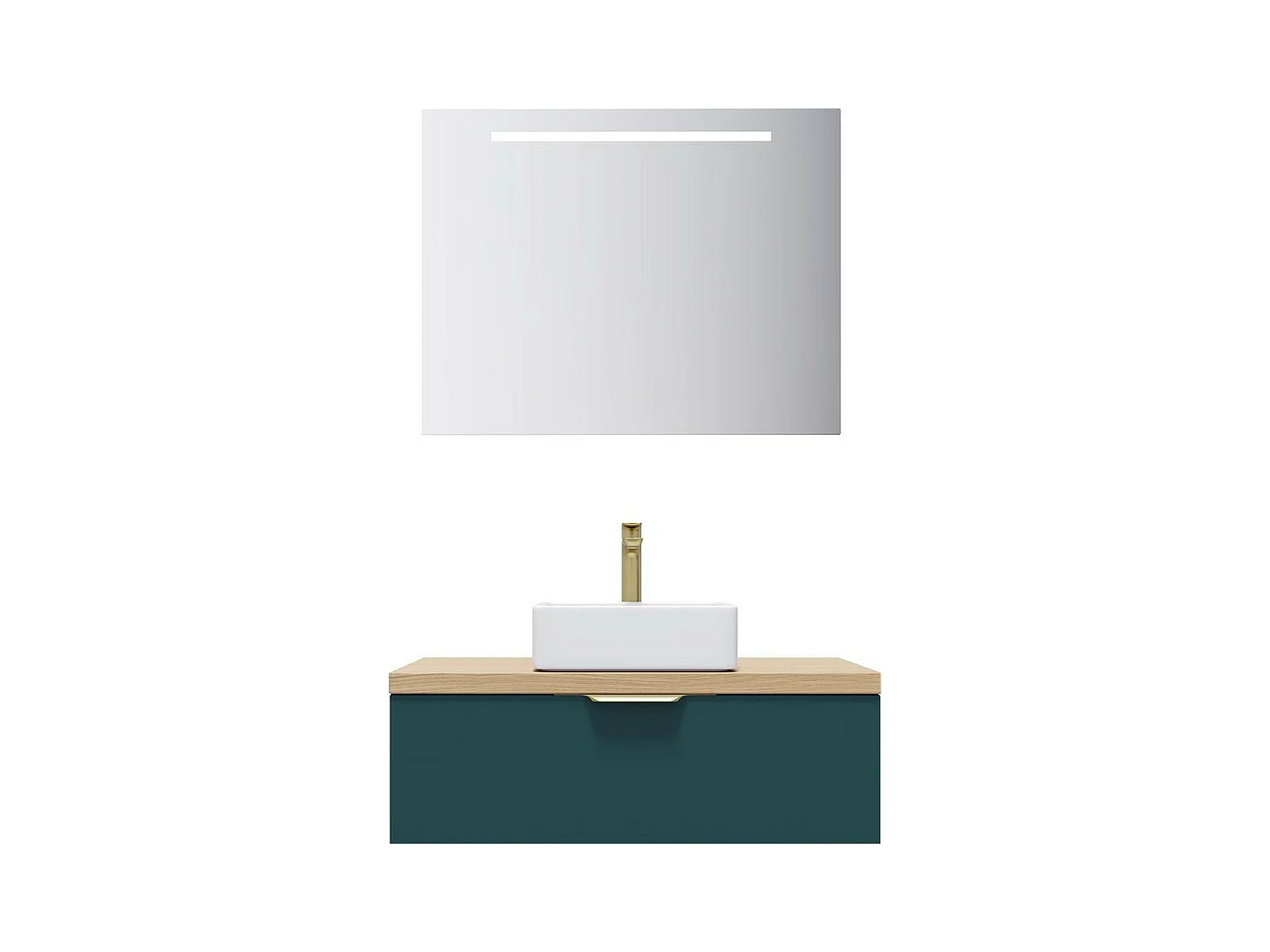 Meuble de salle de bain suspendu vasque à poser 90cm 1 tiroir Bleu + miroir - Venice