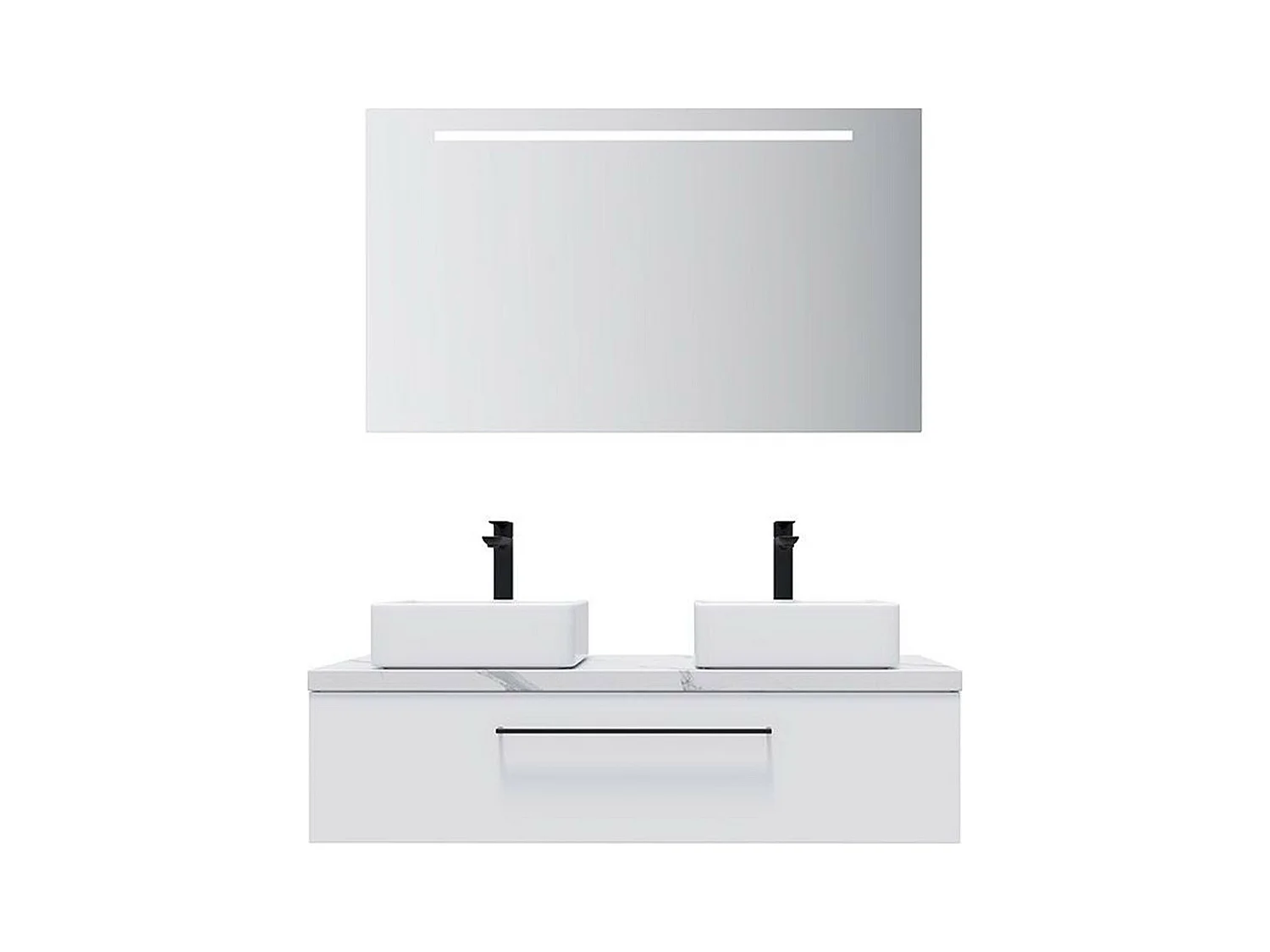 Meuble de salle de bain suspendu 2 vasques à poser 120cm 1 tiroir Blanc + miroir - Glasgow