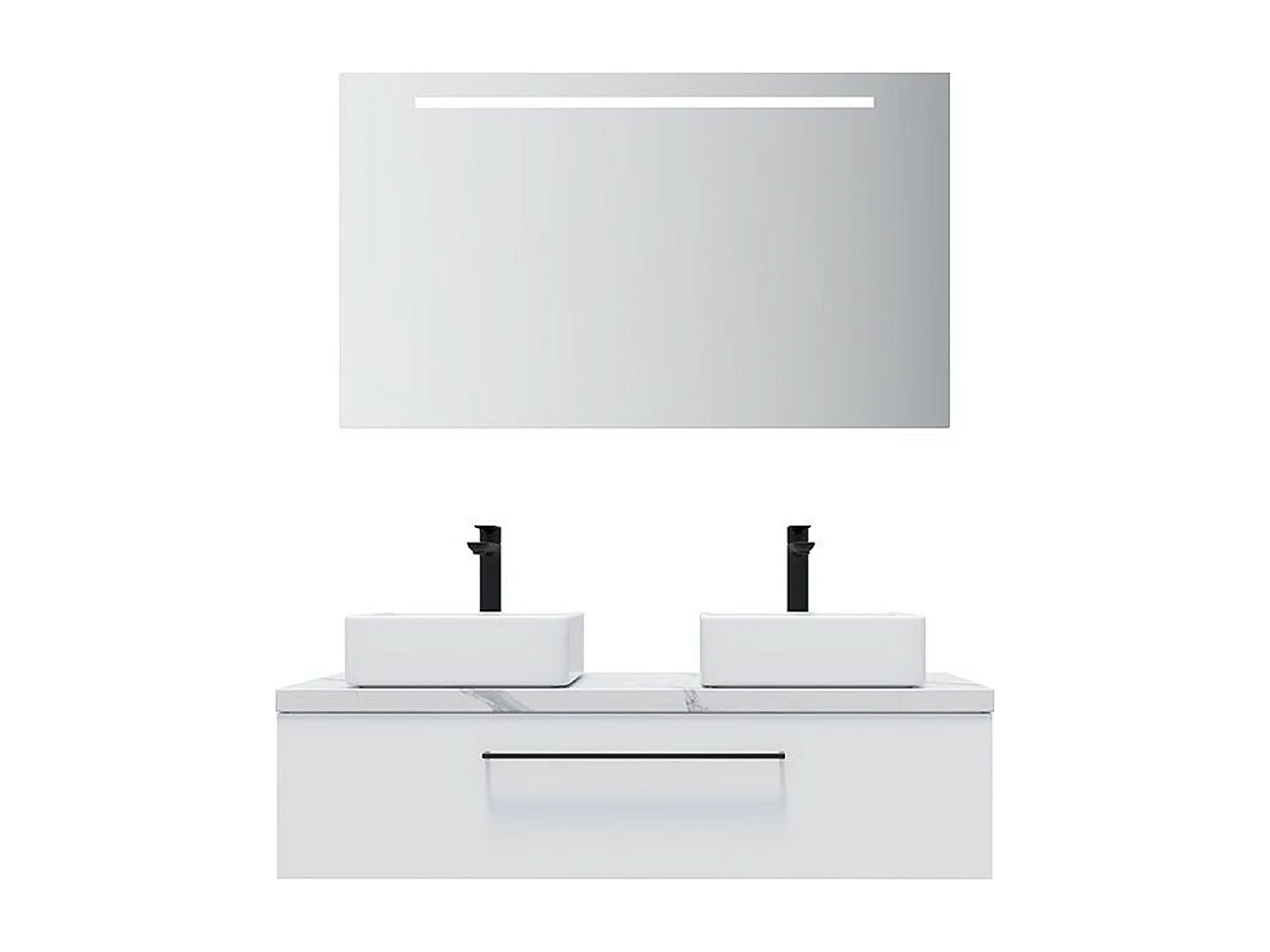 Meuble de salle de bain suspendu 2 vasques à poser 120cm 1 tiroir Blanc + miroir - Glasgow