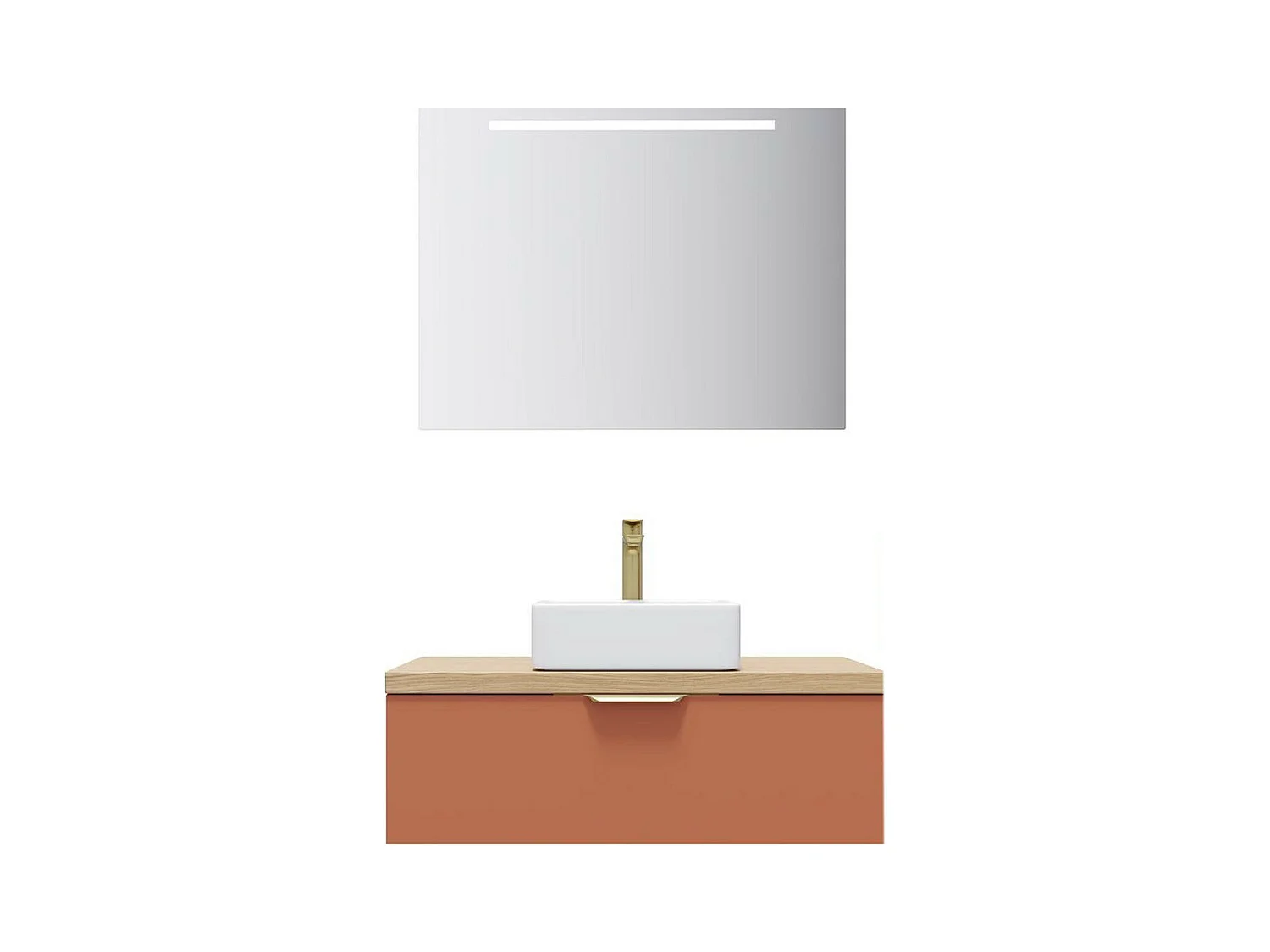 Meuble de salle de bain suspendu vasque à poser 90cm 1 tiroir Terracotta + miroir - Venice