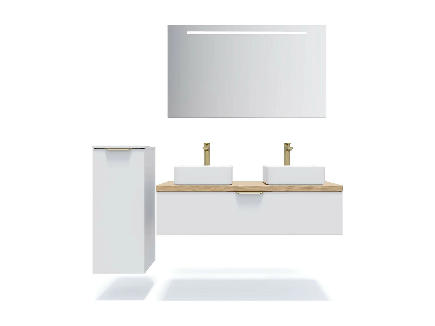 Meuble de salle de bain suspendu 2 vasques à poser 120cm 1 tiroir Blanc + miroir - Venice
