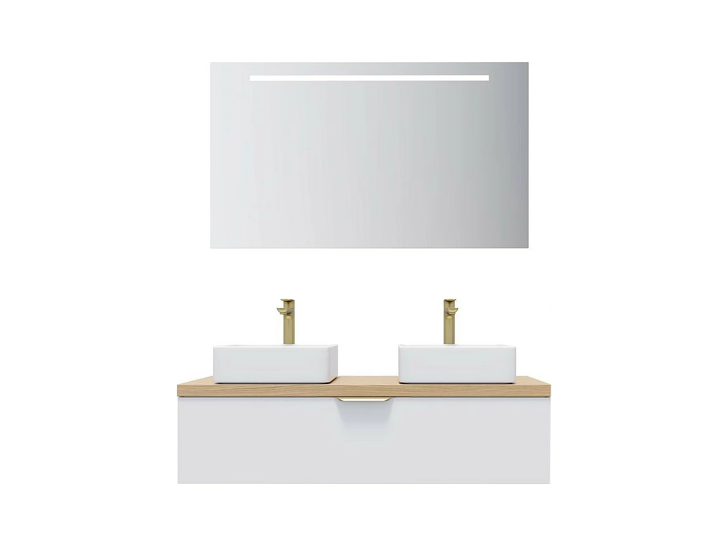 Meuble de salle de bain suspendu 2 vasques à poser 120cm 1 tiroir Blanc + miroir - Venice