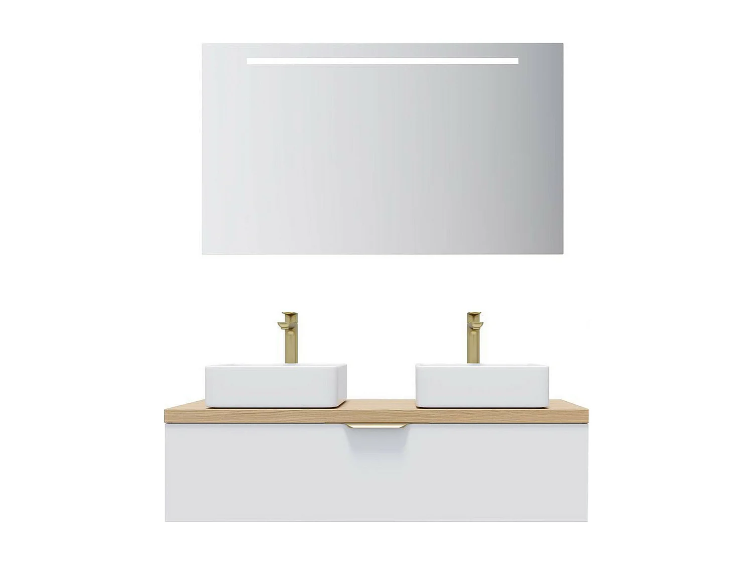 Meuble de salle de bain suspendu 2 vasques à poser 120cm 1 tiroir Blanc + miroir - Venice