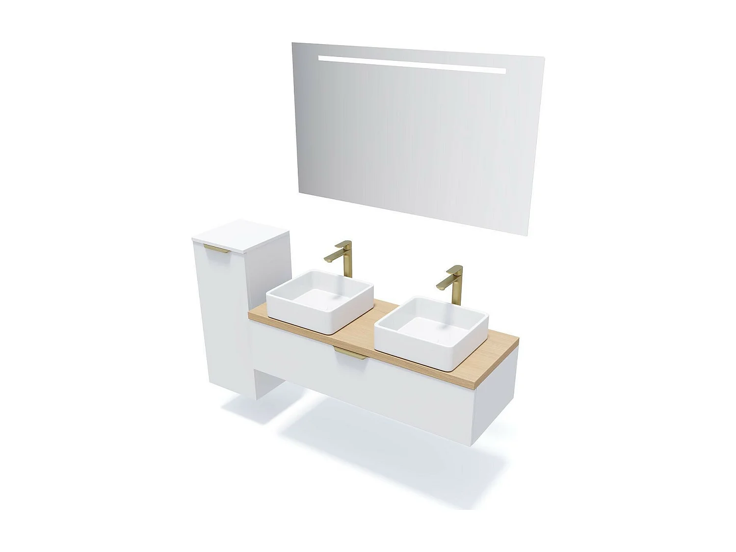 Meuble de salle de bain suspendu 2 vasques à poser 120cm 1 tiroir Blanc + miroir - Venice