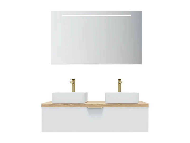 Meuble de salle de bain suspendu 2 vasques à poser 120cm 1 tiroir Blanc + miroir - Venice