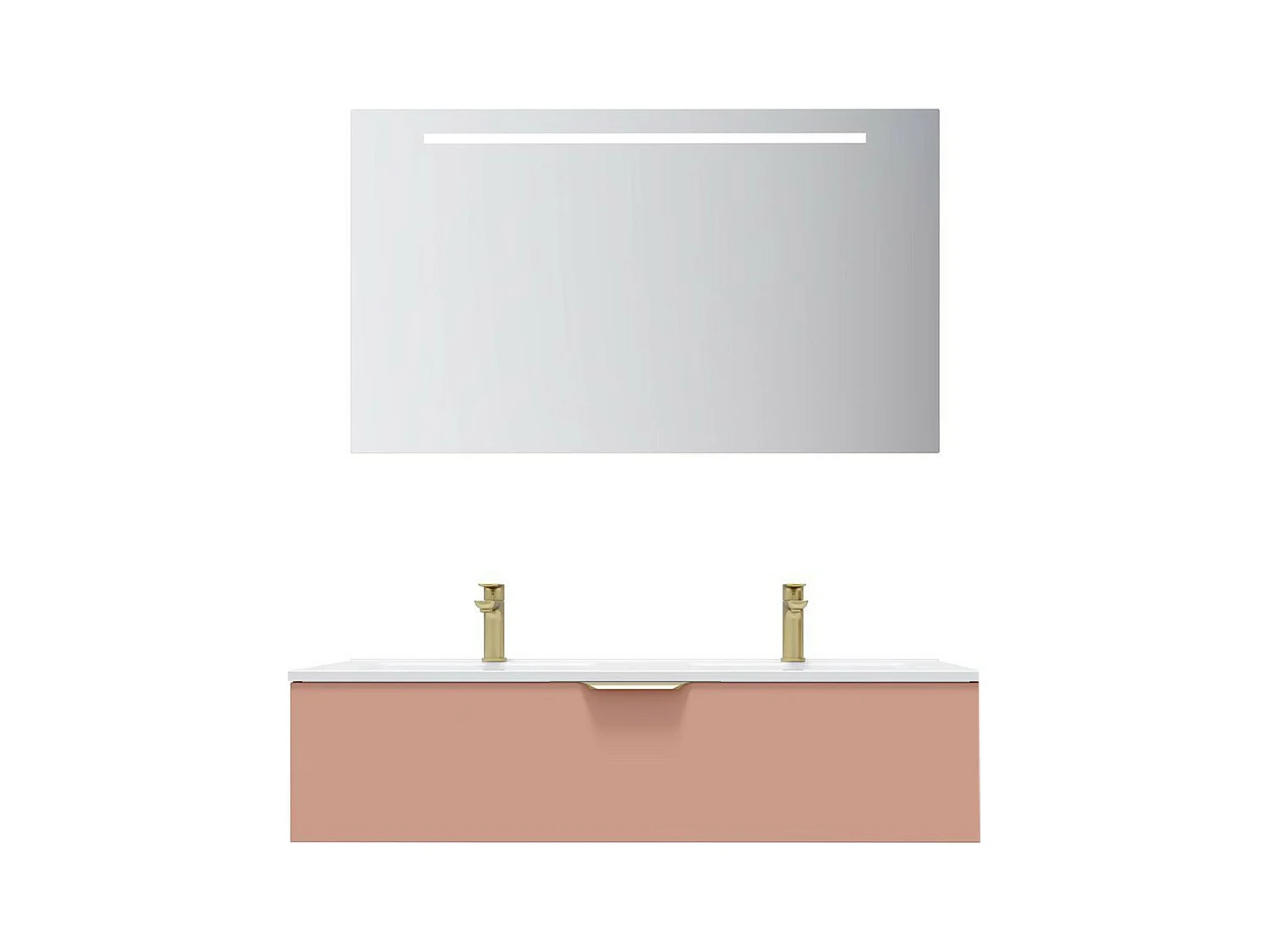 Meuble de salle de bain suspendu double vasque intégrée 120cm 1 tiroir Abricot + miroir - Venice