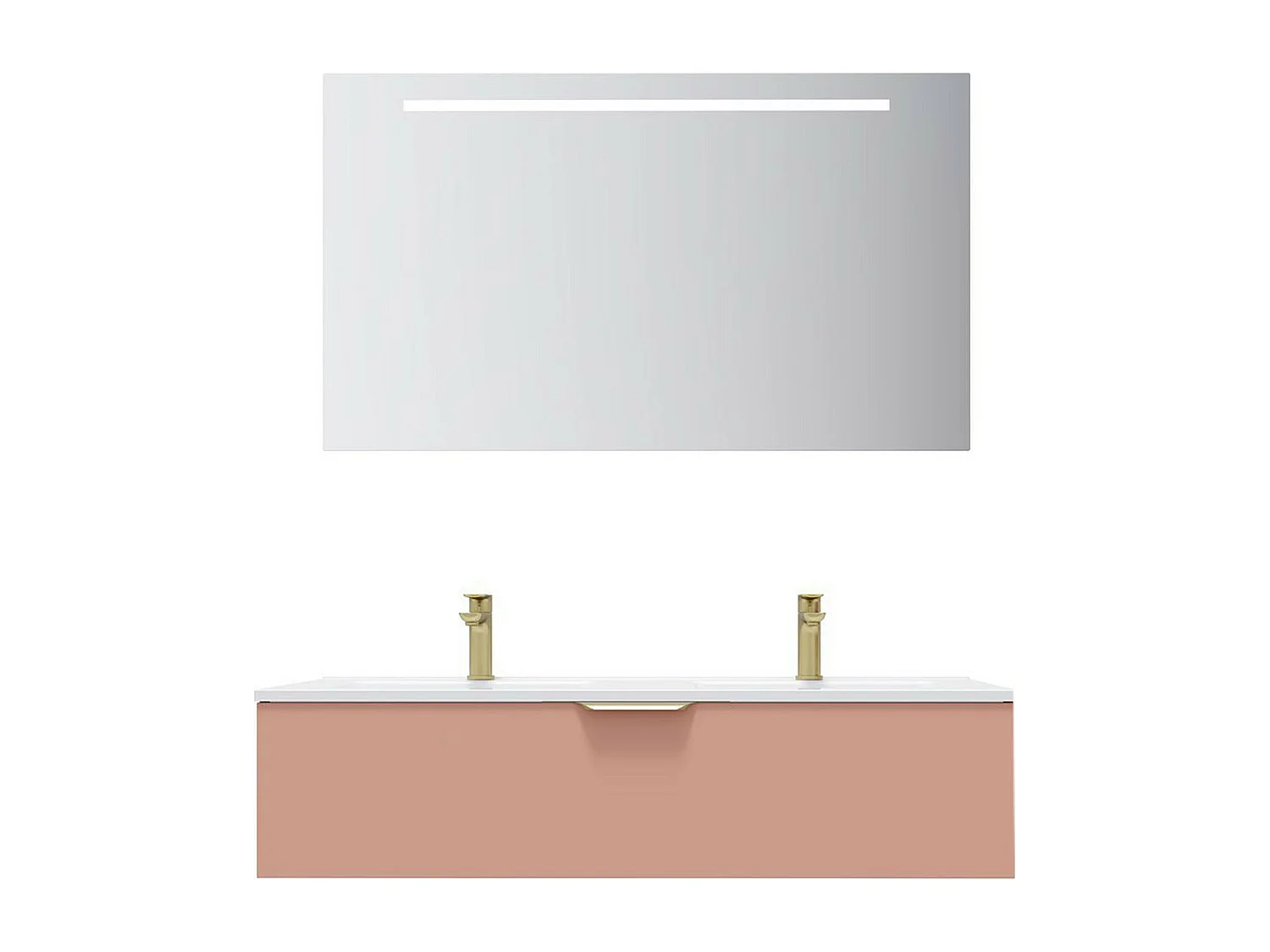 Meuble de salle de bain suspendu double vasque intégrée 120cm 1 tiroir Abricot + miroir - Venice