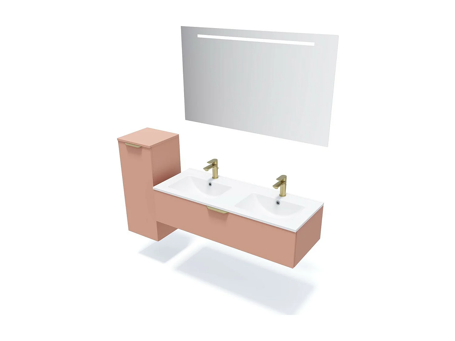 Meuble de salle de bain suspendu double vasque intégrée 120cm 1 tiroir Abricot + miroir - Venice