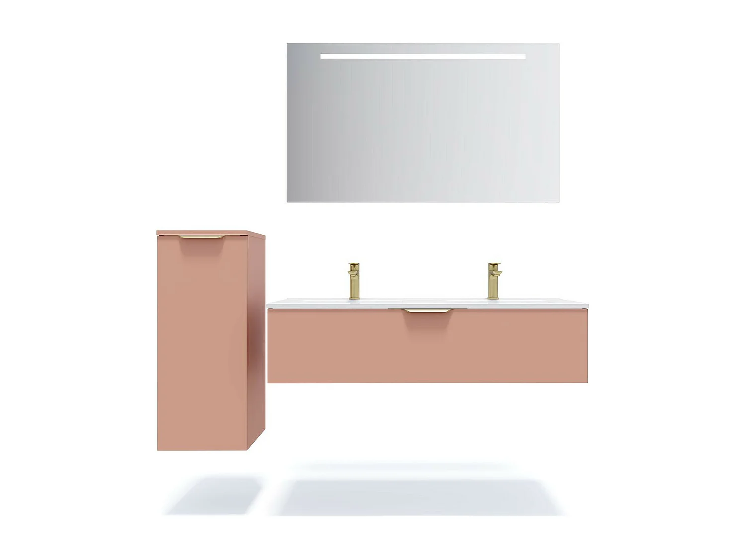 Meuble de salle de bain suspendu double vasque intégrée 120cm 1 tiroir Abricot + miroir - Venice