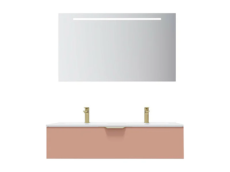 Meuble de salle de bain suspendu double vasque intégrée 120cm 1 tiroir Abricot + miroir - Venice
