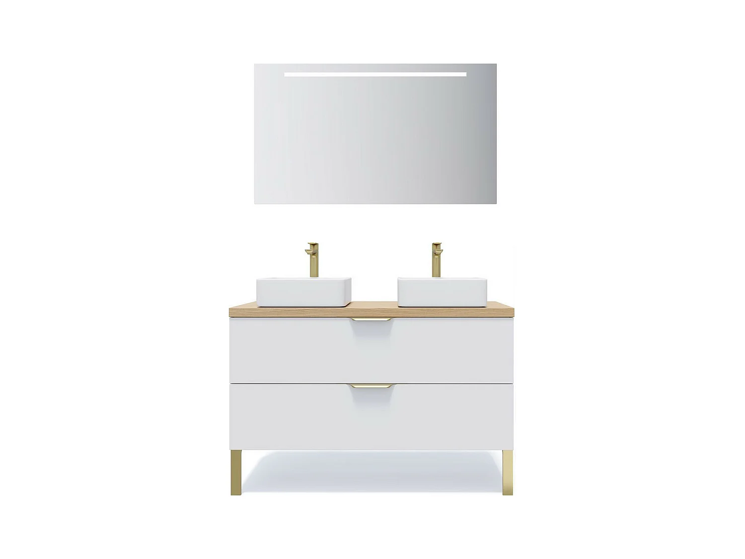 Meuble de salle de bain suspendu 2 vasques à poser 120cm 2 tiroirs Blanc + miroir - Venice