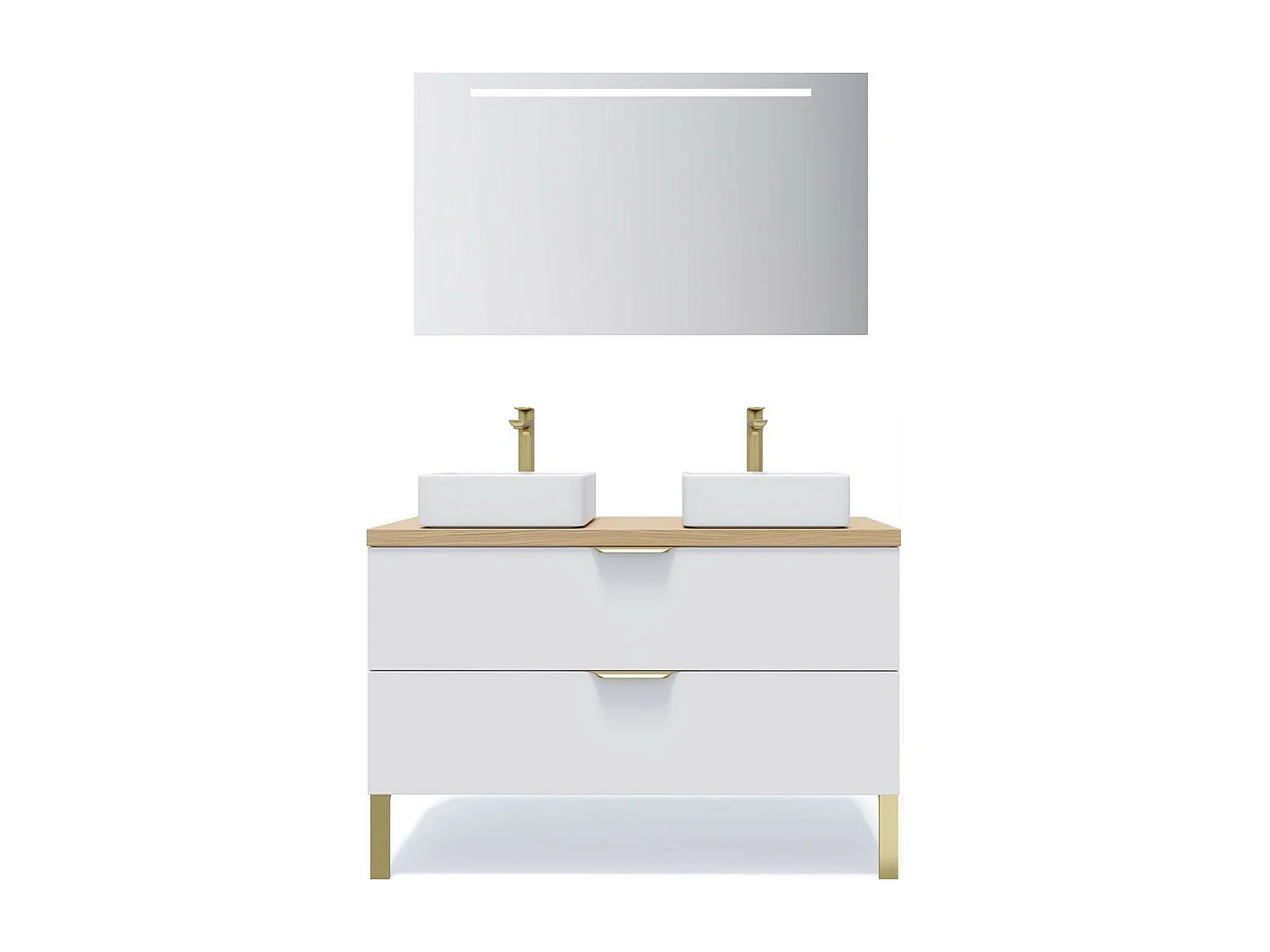 Meuble de salle de bain suspendu 2 vasques à poser 120cm 2 tiroirs Blanc + miroir - Venice