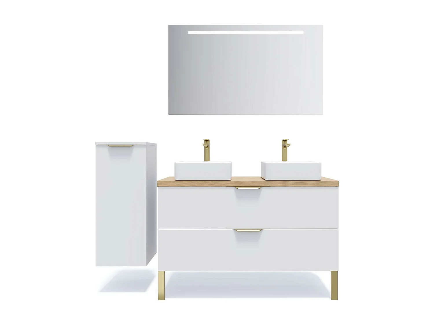 Meuble de salle de bain suspendu 2 vasques à poser 120cm 2 tiroirs Blanc + miroir - Venice