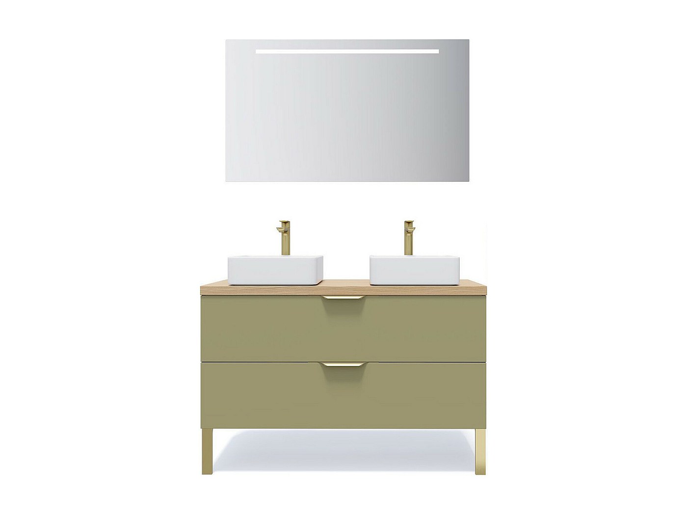Meuble Salle De Bain Suspendu VUTOMA 80 Cm – Avec Vasque Ronde à Poser, 2 Tiroirs, Vert, Fabrication Européenne - 9