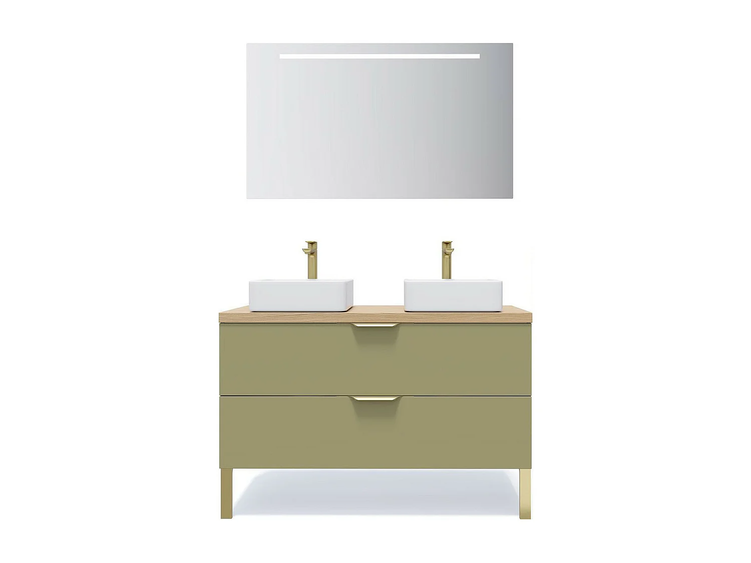Meuble de salle de bain suspendu 2 vasques à poser 120cm 2 tiroirs Vert olive + miroir - Venice