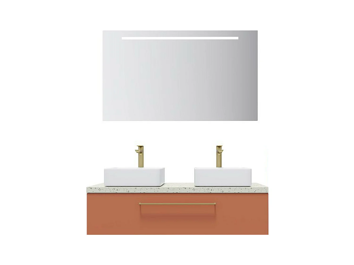 Meuble de salle de bain suspendu 2 vasques à poser 120cm 1 tiroir Terracotta + miroir - Glasgow