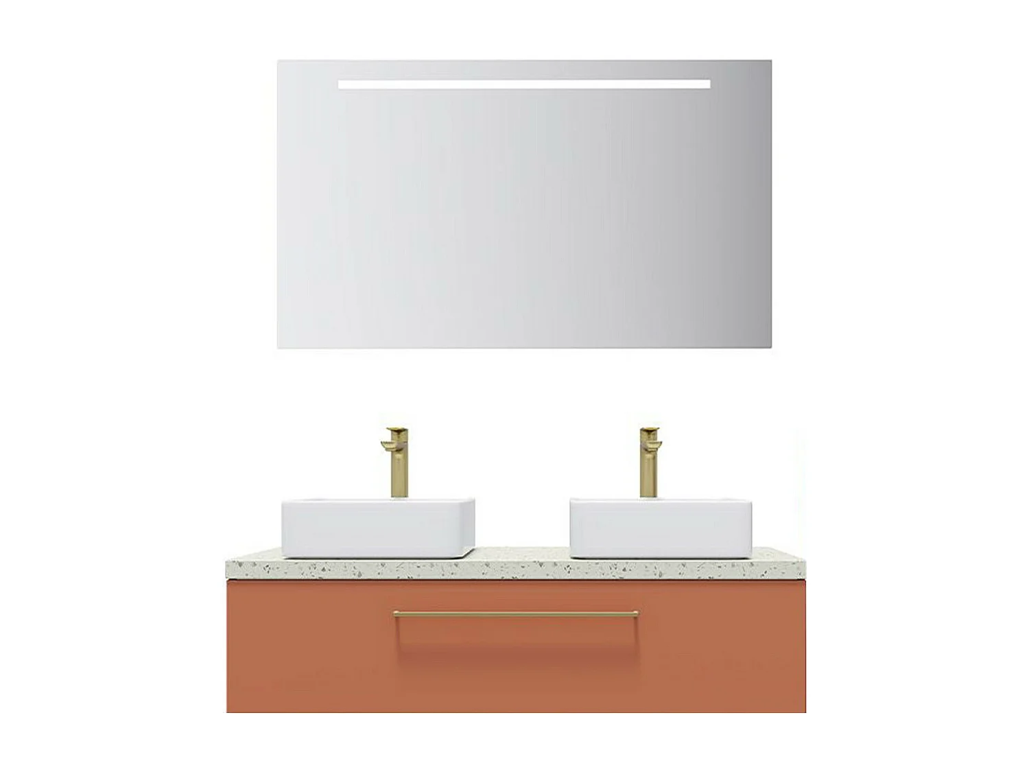Meuble de salle de bain suspendu 2 vasques à poser 120cm 1 tiroir Terracotta + miroir - Glasgow