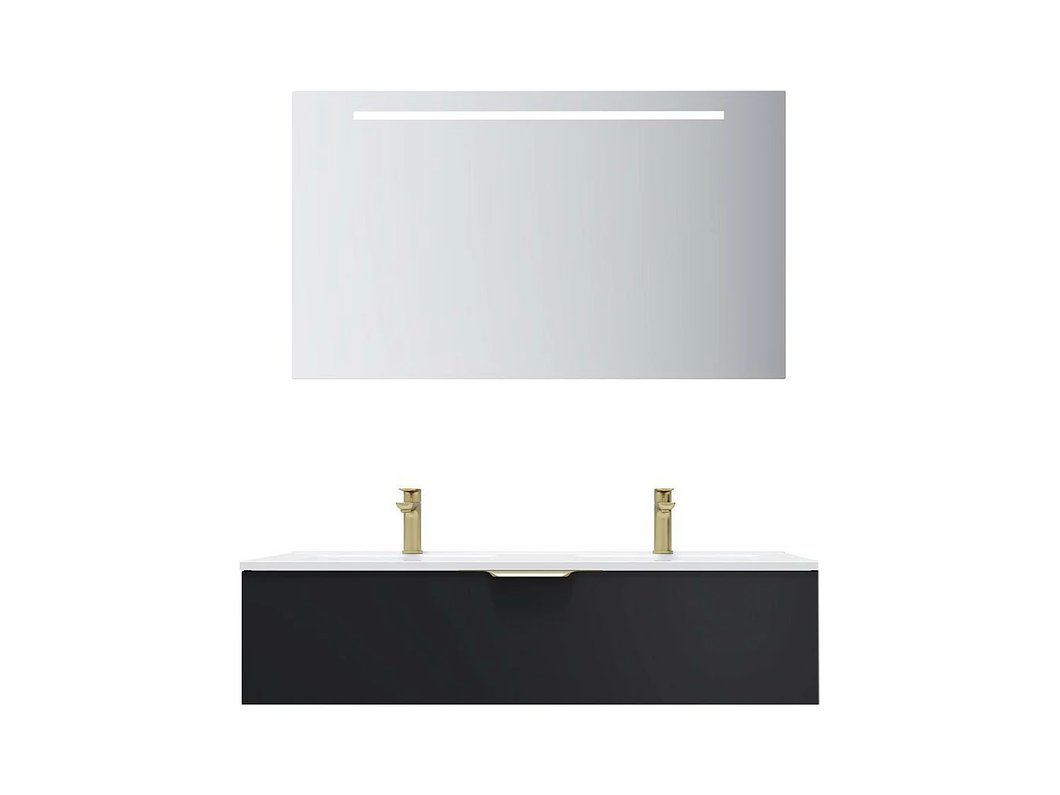 Meuble de salle de bain suspendu double vasque intégrée 120cm 1 tiroir Noir + miroir - Venice