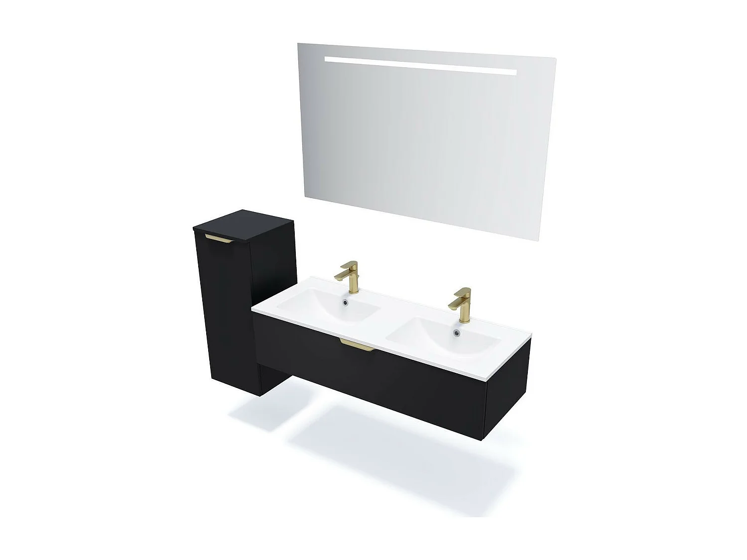 Meuble de salle de bain suspendu double vasque intégrée 120cm 1 tiroir Noir + miroir - Venice